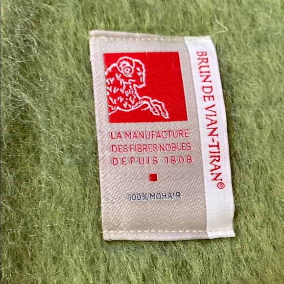 Brun De Vian-Tiran 100% Mohair Green and Yellow Plaid Throw Blanket - Picture 3 of 6